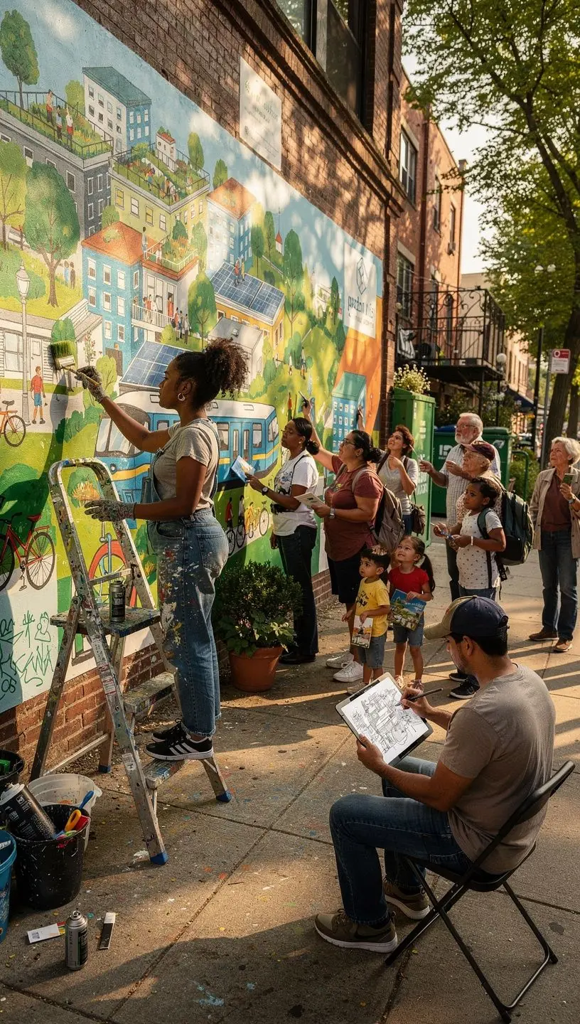 Citizens engaging in city development discussions and feedback.