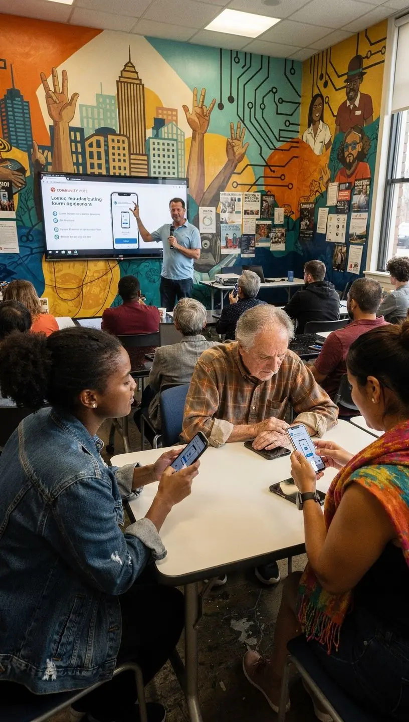 City skyline with public Wi-Fi signals symbolizing connectivity