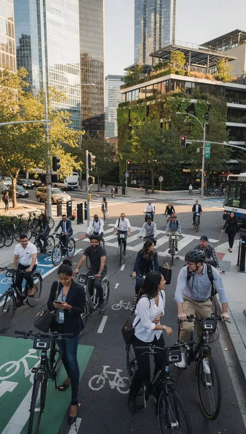 Smart streetlights illuminating urban streets for safety.